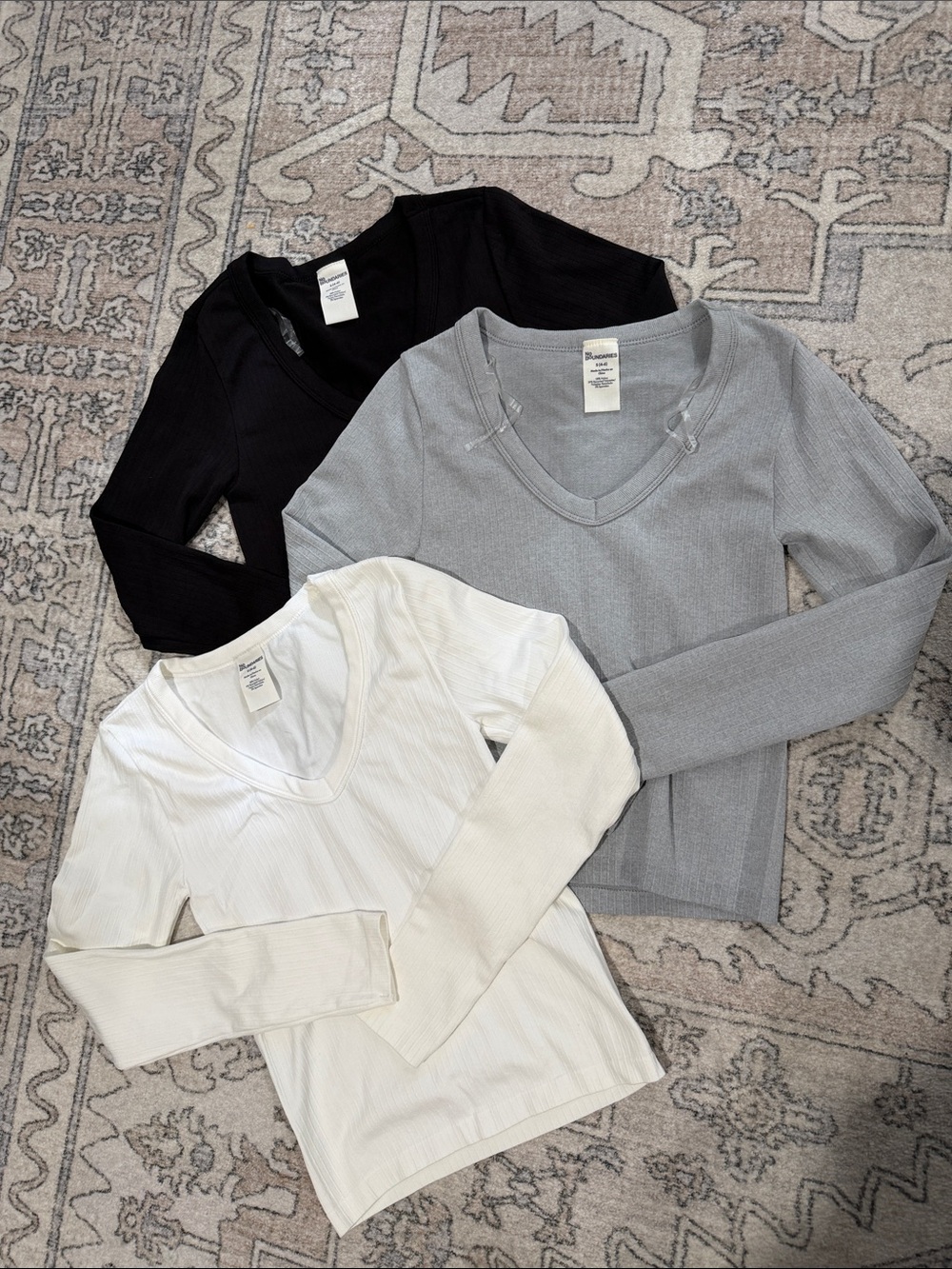 No Boundaries Ribbed Stretchy Snug Fit Long sleeve V neck Shirts Set of 3